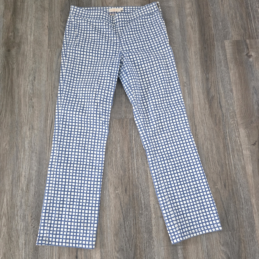 Tory Burch Blue and White Geometric Print Pants